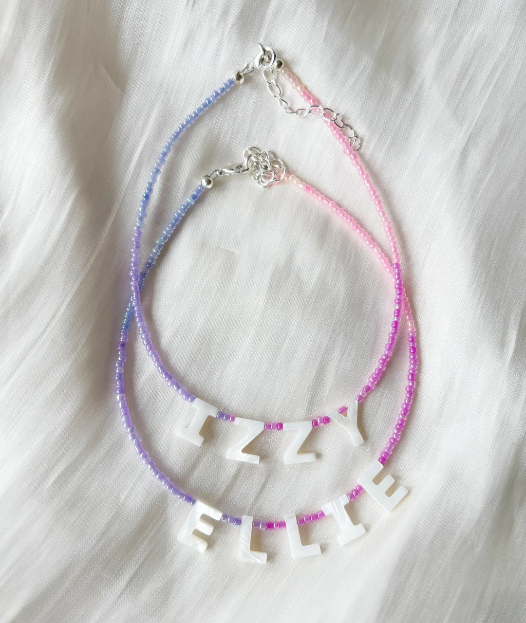 Pastel Pink and Purple Ombre Name or Word Necklace With Mother of Pearl Letter Beads - Silver Pla... | Etsy (US)
