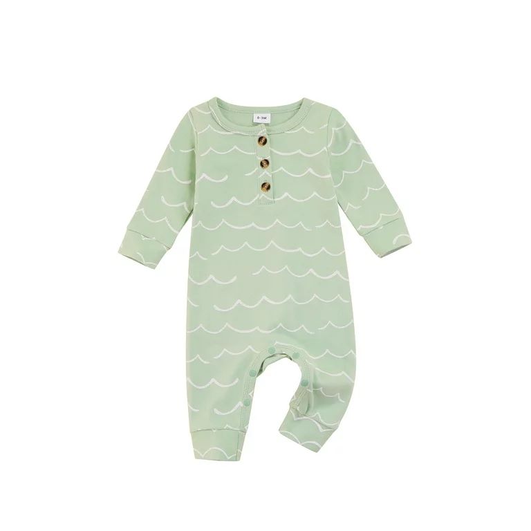 Nokpsedcb Newborn Infant Baby Boys Girls Long Sleeve O-Neck Wave Print Footless Romper Mint Green... | Walmart (US)