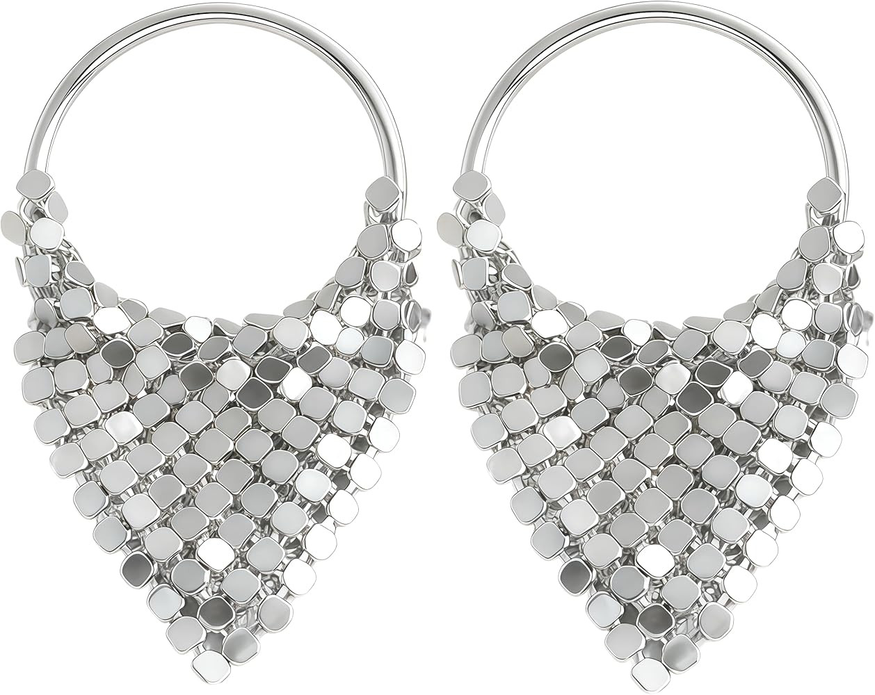 Hoop Long Dangle Earrings for women Metal Mesh Grid Sequins Long Dangle Earrings, Geometric V-Sha... | Amazon (US)