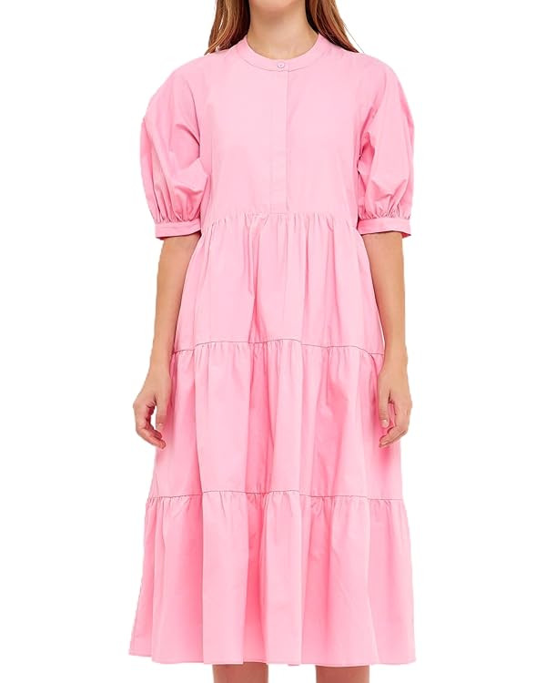 English Factory Women's Short Puff Sleeve Midi Dress | Amazon (US)
