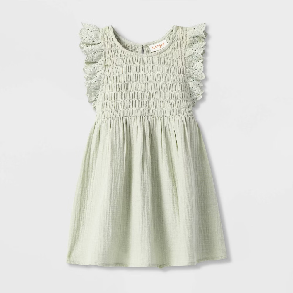 Toddler Girls' Smocked Puff Sleeve Dress - Cat & Jack Green 4T | Target