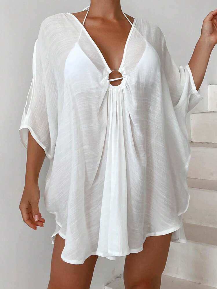 Swim Vcay Summer Beach Ring Linked Cover Up | SHEIN