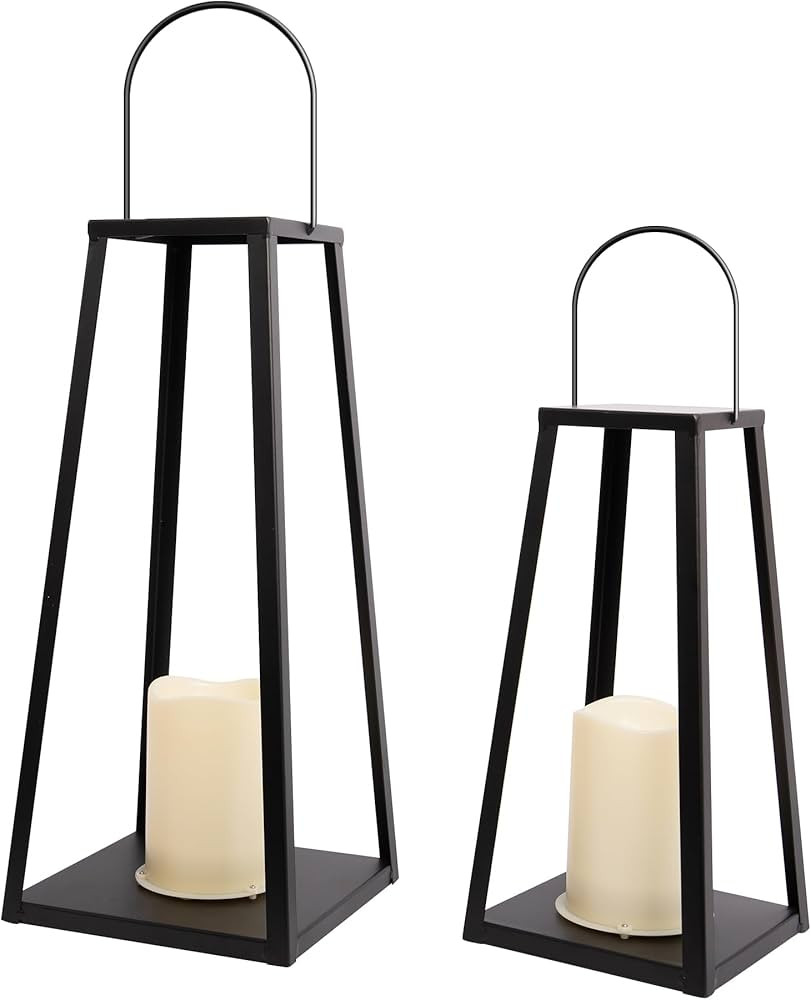 HPC Decor 2PCS Solar Lanterns for Outdoor Decor-20in 15.6in Black Metal Candle Lanterns w/ Waterp... | Amazon (US)