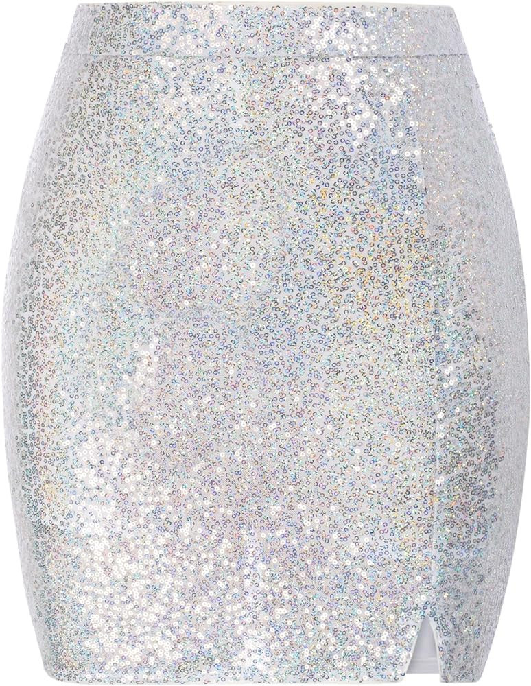 JASAMBAC Womens Sequin Skirt Sparkle High Waist Split Bodycon Mini Skirts with Shorts Club Night ... | Amazon (US)
