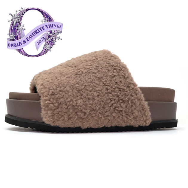 ROAM FUZZY PLATFORM TAUPE FAUX SHEARLING | ROAM