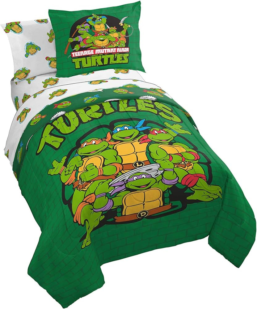 Jay Franco Nickelodeon Teenage Mutant Ninja Turtles Green Bricks 7 Piece Bed Set-Includes Reversi... | Amazon (US)