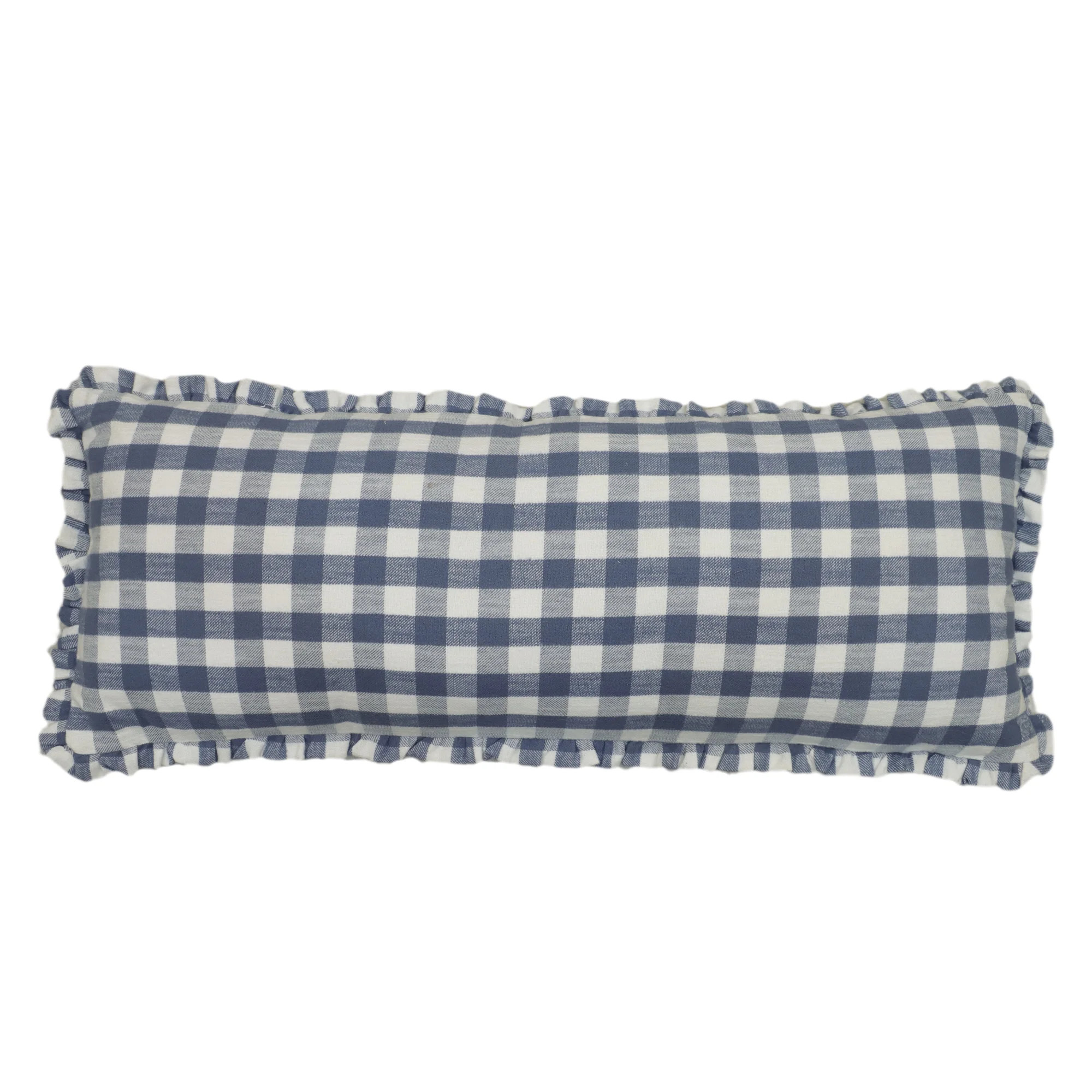 The Pioneer Woman Woven Gingham with Ruffle Lumbar Pillow - Blue | Walmart (US)