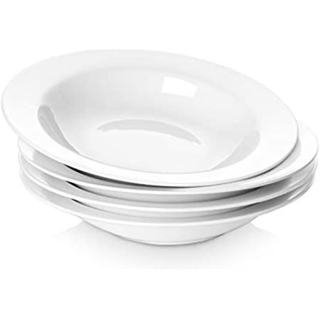 Y YHY Soup Bowls, Pasta Bowl Set of 4, White Shallow Bowl Plates, Porcelain Rimmed Bowls, 8 Inches D | Amazon (US)