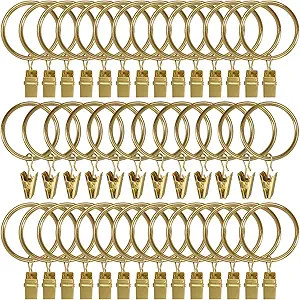 AMZSEVEN 40 Pack Metal Curtain Rings with Clips, Drapery Clips Hooks, Decorative Curtain Rod Clip... | Amazon (US)