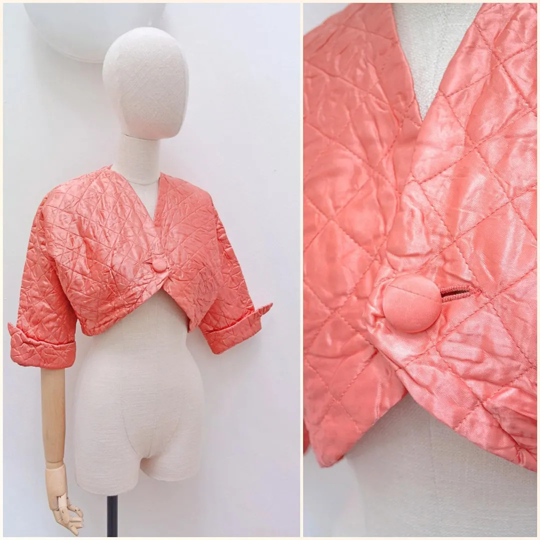 1940s Satin quilted bolero jacket, 40s Glamorous cropped bedjacket, Etam label lingerie nightwear... | Etsy (US)