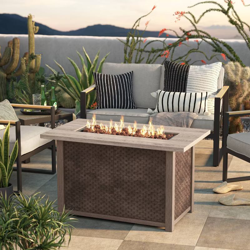 Stamped Steel Wicker Propane Fire Pit Brown - Threshold™ | Target