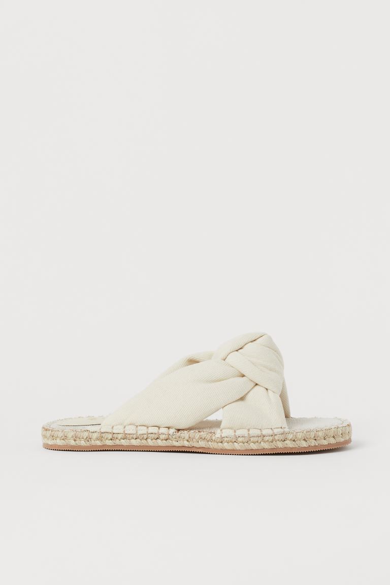 Sandals with two twill straps that are knotted together over the foot, and a braided jute trim ar... | H&M (UK, MY, IN, SG, PH, TW, HK)