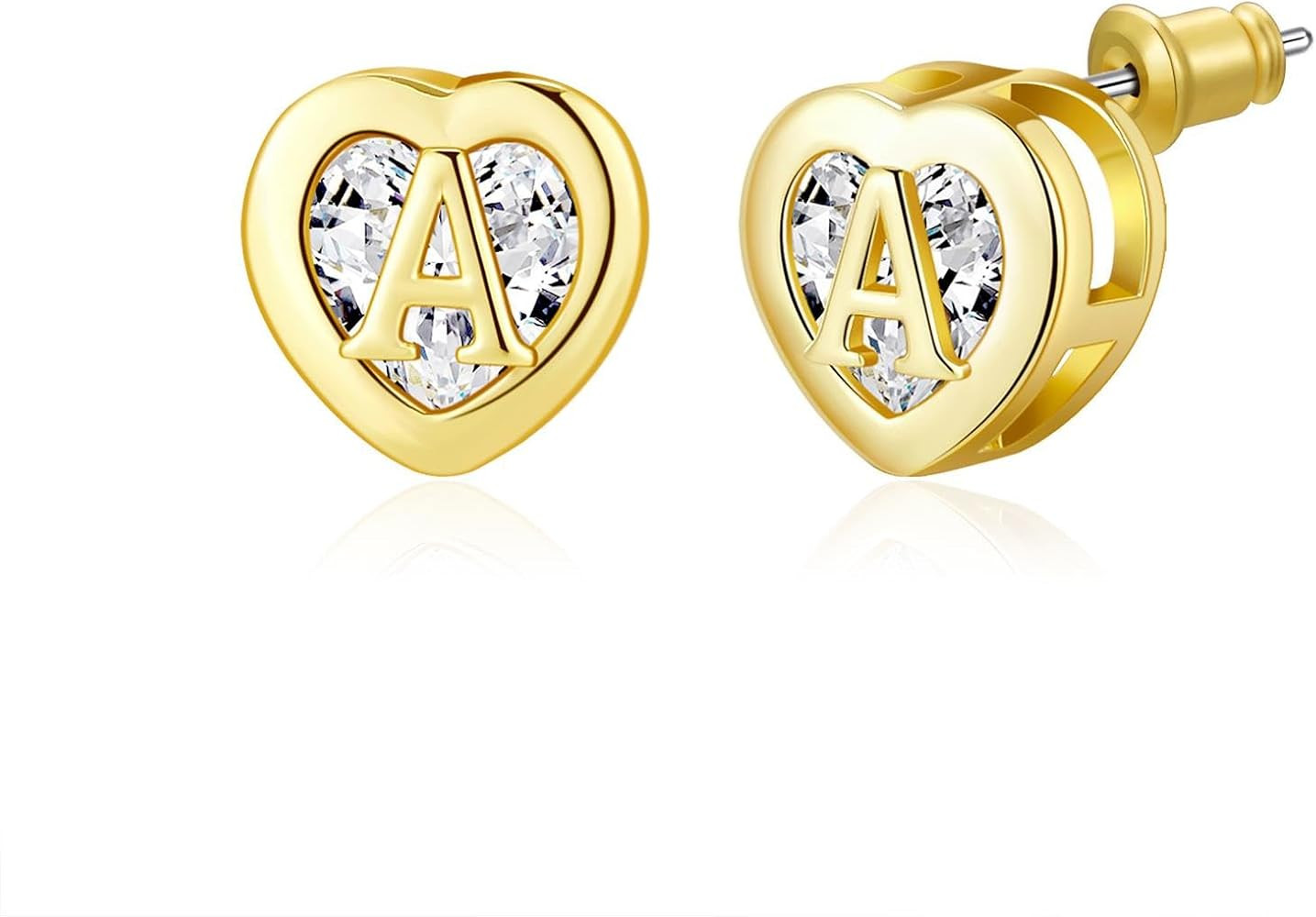 Valentines Day Gifts for Her - Heart Initial Stud Earrings14K Gold/Rose Gold/Sliver Plated CZ Hyp... | Amazon (US)