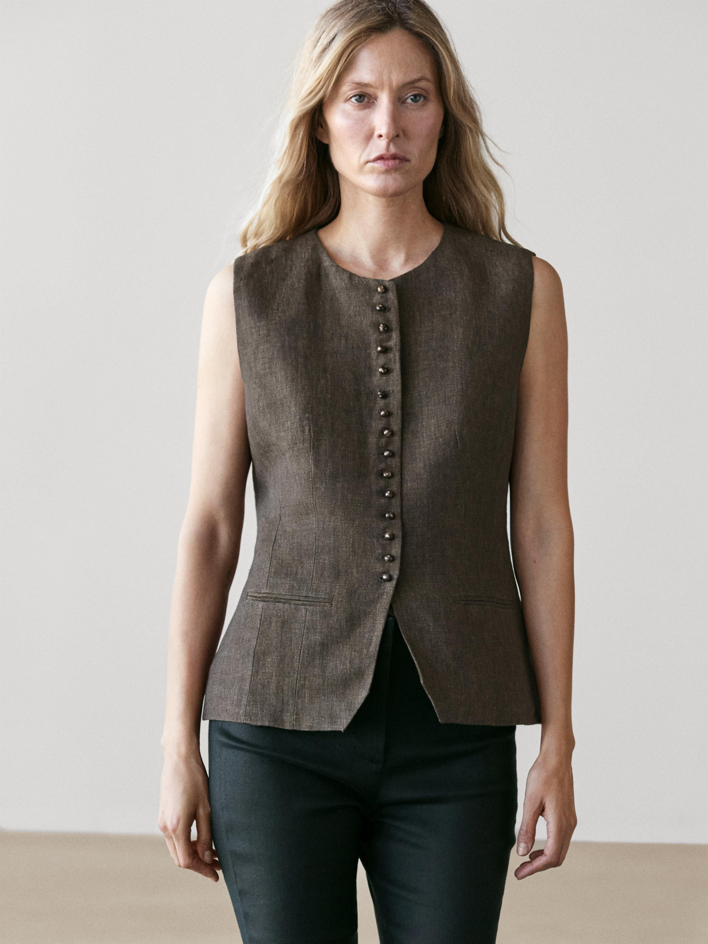 100% linen vest with button detail | Massimo Dutti US