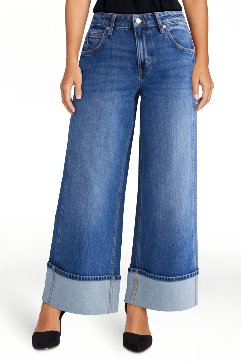 Scoop Women's and Women's Plus Mid Rise Cuffed Wide Leg Jeans, Sizes 0-28W | Walmart (US)