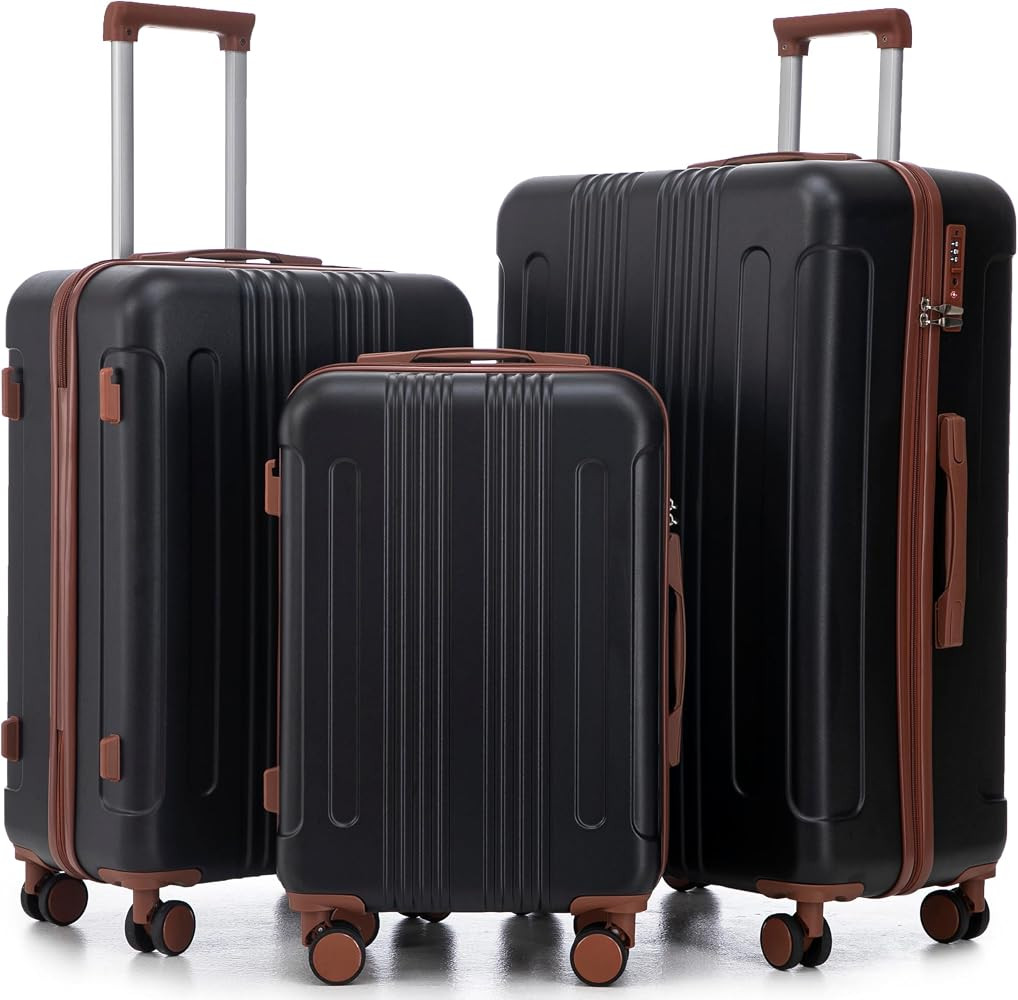 Luggage Sets 3 Piece Suitcase Sets, ABS Hardside Carry-on, Checked Luggage, Lock | Amazon (US)