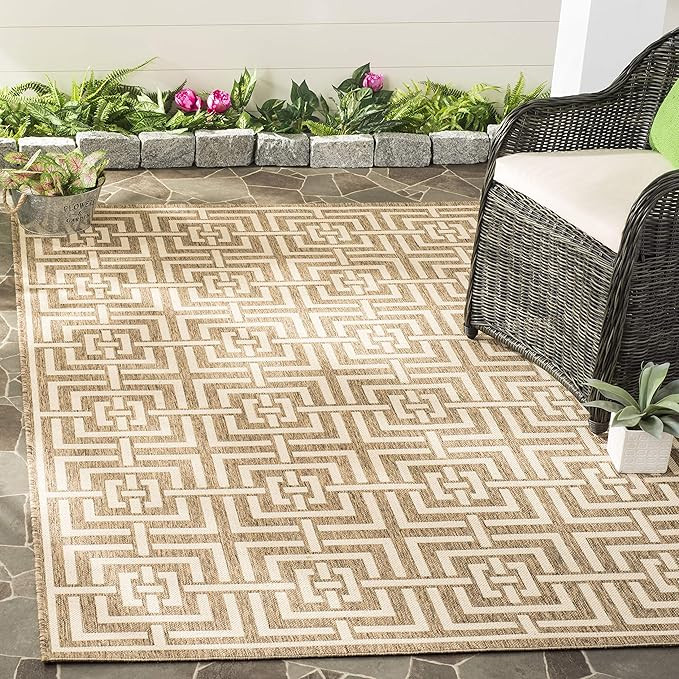 SAFAVIEH Beach House Collection 5'3" x 7'6" Beige/Cream BHS128D Geometric Indoor/ Outdoor Non-She... | Amazon (US)