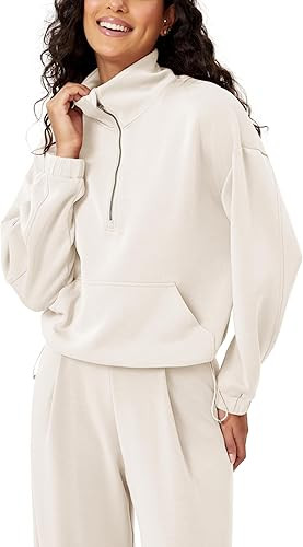 ODODOS Women's Modal Soft Cinchable Sweatshirts Half Zipper Funnel Neck Oversize Pullover with Po... | Amazon (US)