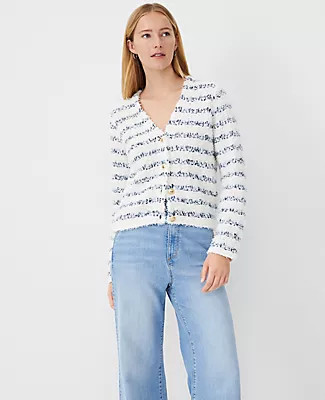 Ann Taylor Petite Tweedy V-Neck Sweater Jacket | Ann Taylor (US)