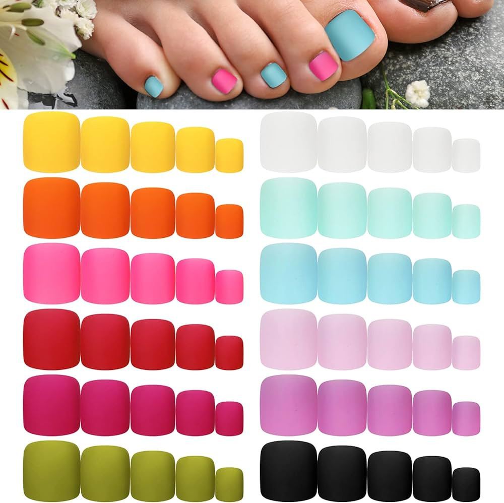 Maitys 336 Pieces 12 Sets Toenail Press on Fake Toe Nails Short Square False Glue on Solid Color ... | Amazon (US)