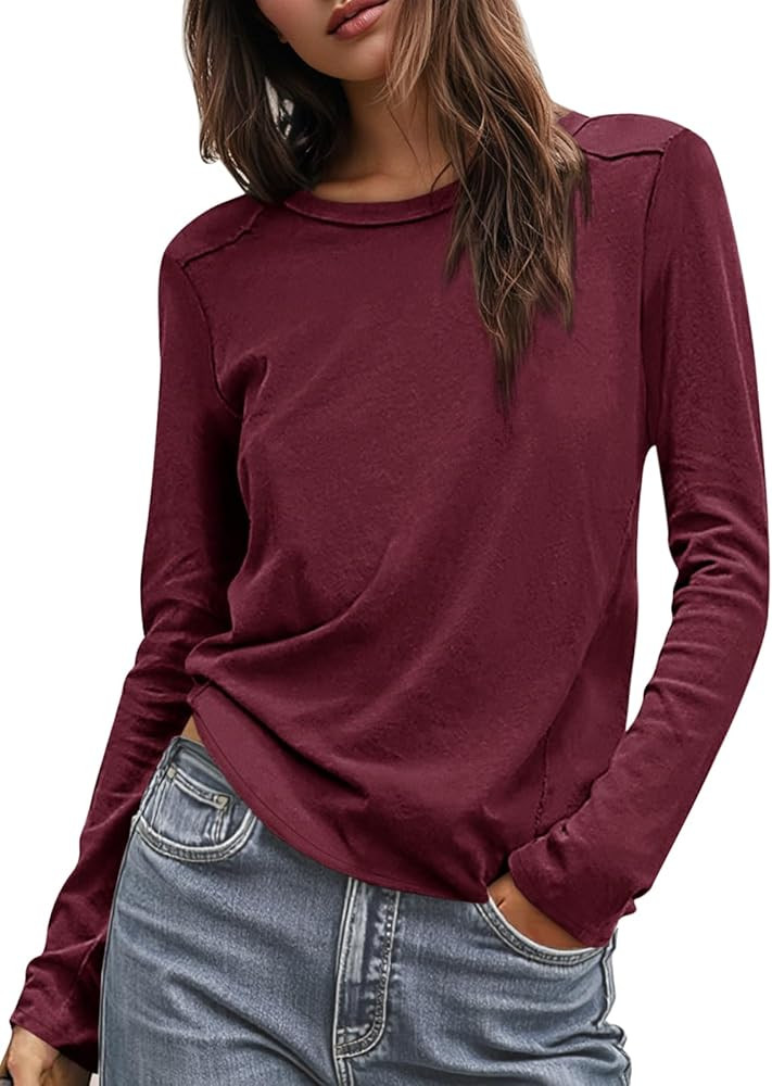 Cicy Bell Womens Long Sleeve Shirts Casual Loose Fit Crew Neck Seam Tunic Tops Fall Basic Tees | Amazon (US)