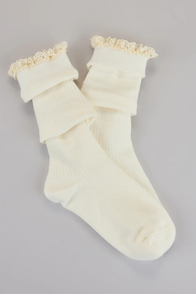 Cottage Cozy Ruffle Lace Knee-High Socks | Windsor Stores