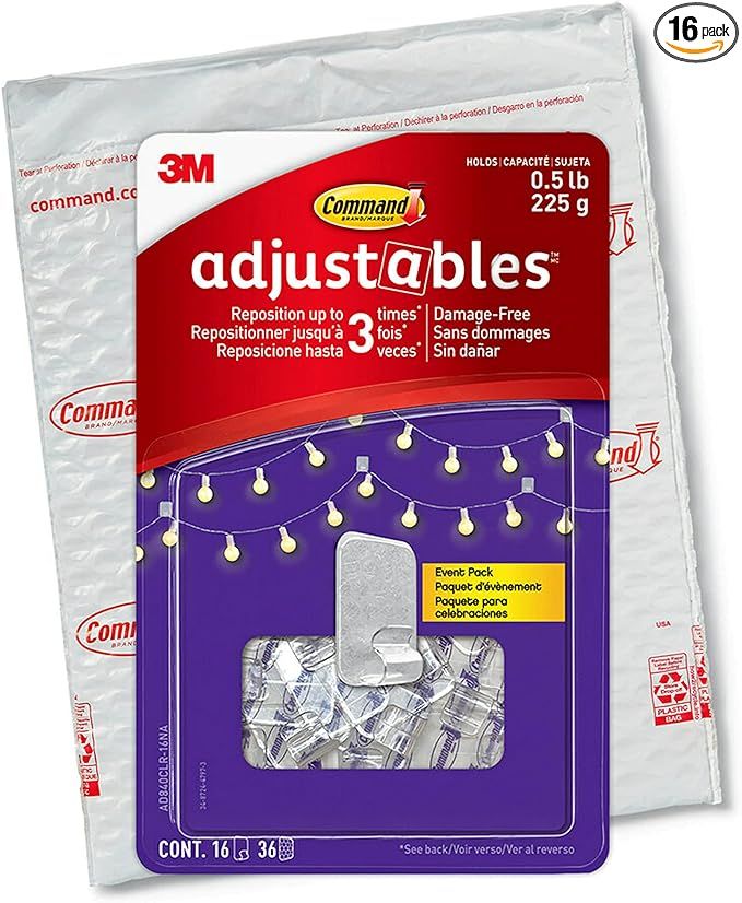 Command Adjustables Repositionable Clips, Clear, 1/2 lb. Capacity, 16-Clips, 36-Strips, Decorate ... | Amazon (US)