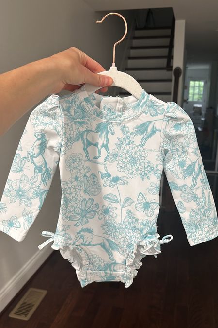 Blue and white baby girl toddler girl swimsuit rash guard size 12-18m