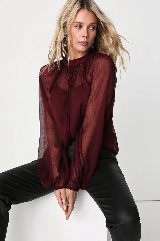 Angelically Airy Burgundy Balloon Sleeve Top | Lulus