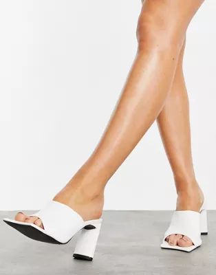 Public Desire Vice heeled mules with statement toe in white | ASOS (Global)