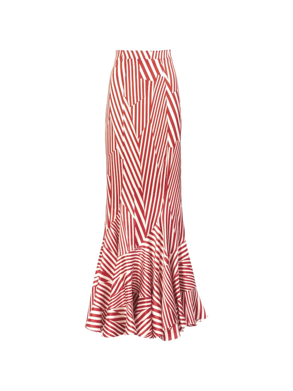 Silvia Tcherassi Florina Striped Ruffled Maxi Skirt | Red | FARFETCH | Farfetch Global