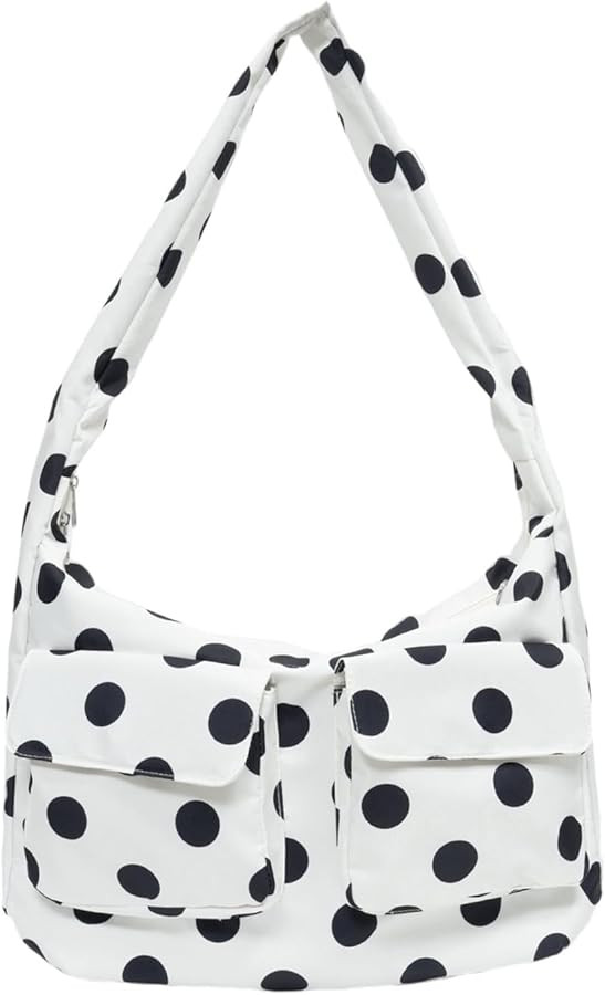 Polka Dot Purse Retro Oversized Tote Bag with Front Pockets Large Capacity Shoulder Bag Nylon Han... | Amazon (US)