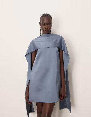 ARRANGE clean scarf neck structured mini shift dress in dusky blue | ASOS (Global)