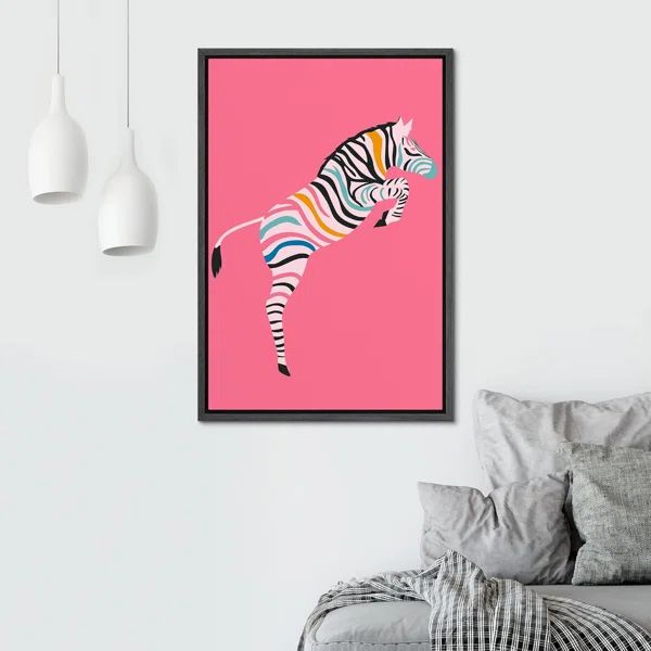 Bright Preppy Animals IDEA4WALL Framed Canvas Print Wall Art Room Decor Rainbow African Jungle St... | Wayfair North America