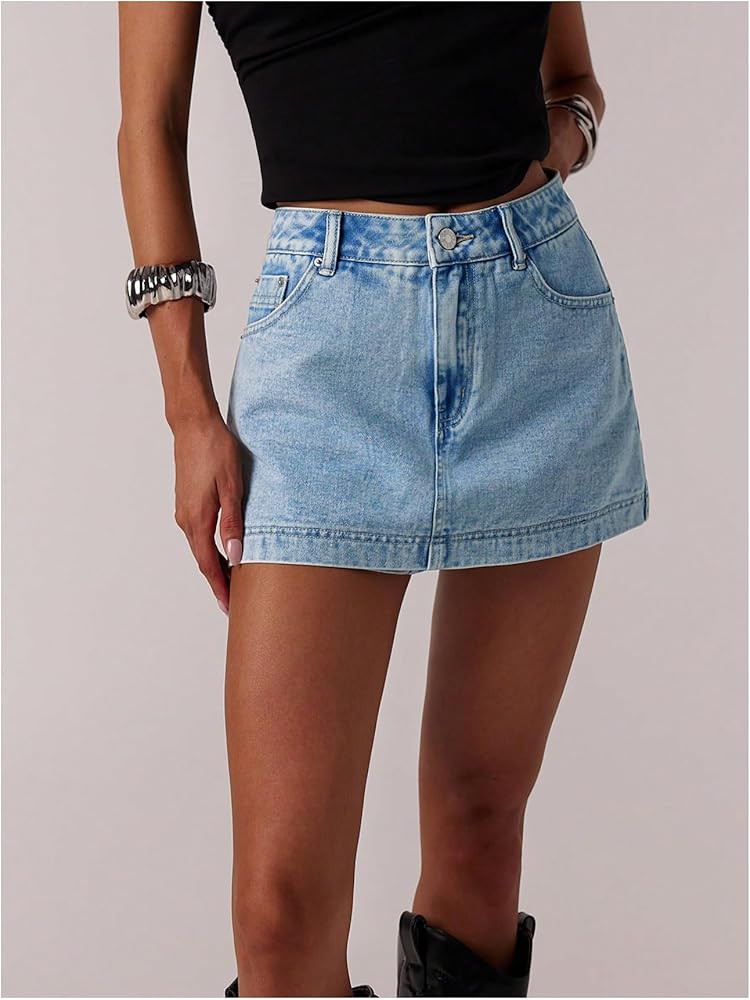 Amazon.com: MakeMeChic Women's Jean Denim Skirt Shorts Y2k Mini Skirt Denim Skorts Streetwear Bla... | Amazon (US)