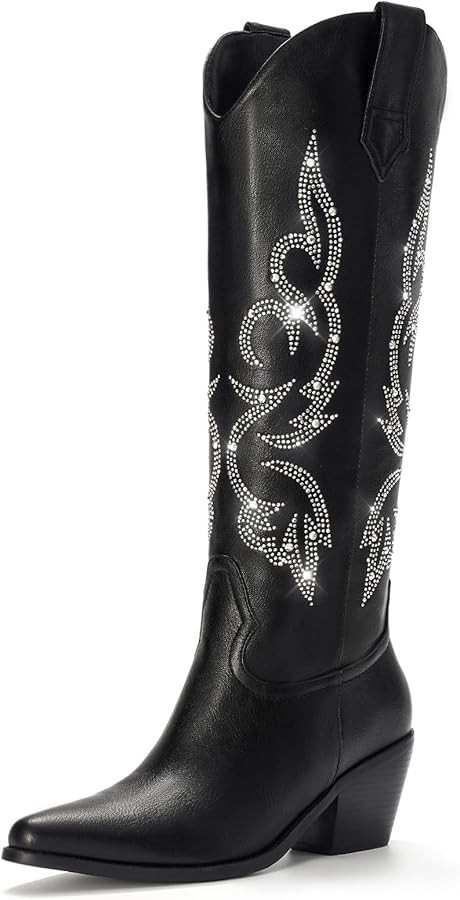 White Cowboy Boots for Women - Wide Calf Rhinestone Cowgirl Boots, Women Knee High Western Boots,... | Amazon (US)