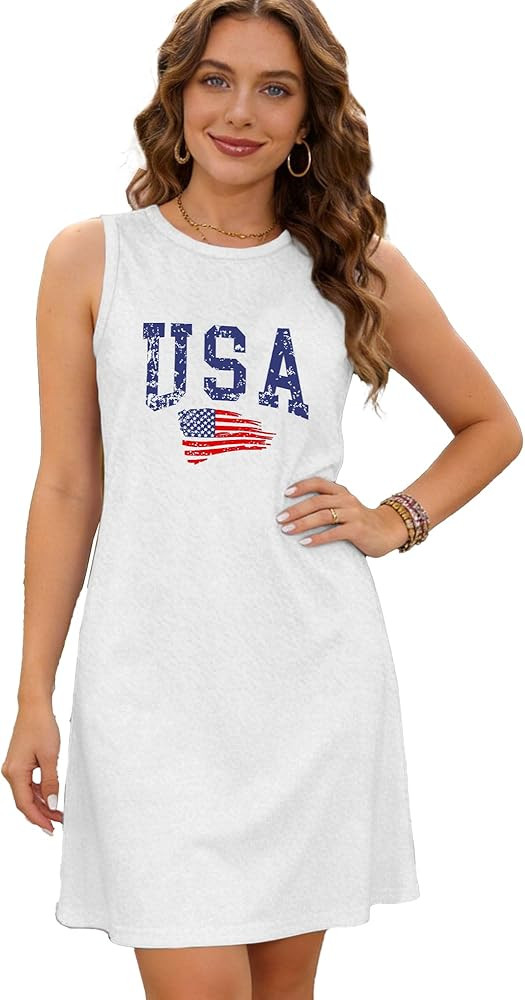 4th of July Dresses for Women American Flag Tank Dress Patriotic USA Flag Tanks Sundress | Amazon (US)