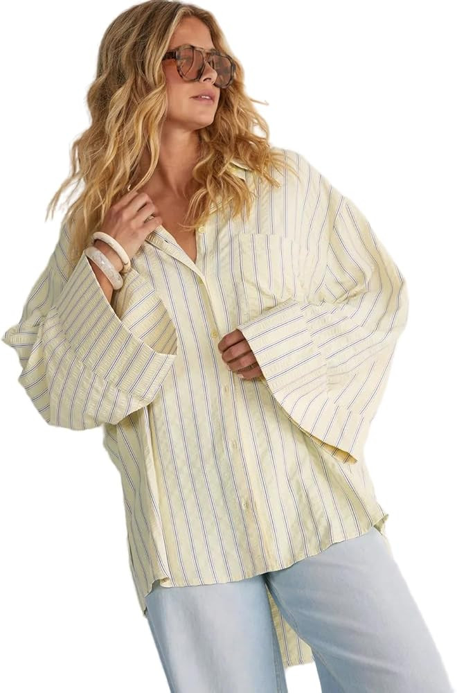 Nasty Gal Women's Textured Stripe Oversized Wide Cuff Shirt | Amazon (US)