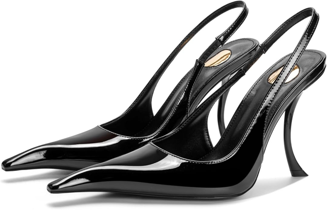 Slingback Heels for Women Pointed Close Toe Kitten Heels Patent Pumps Dress Party Comfy Stiletto ... | Amazon (US)