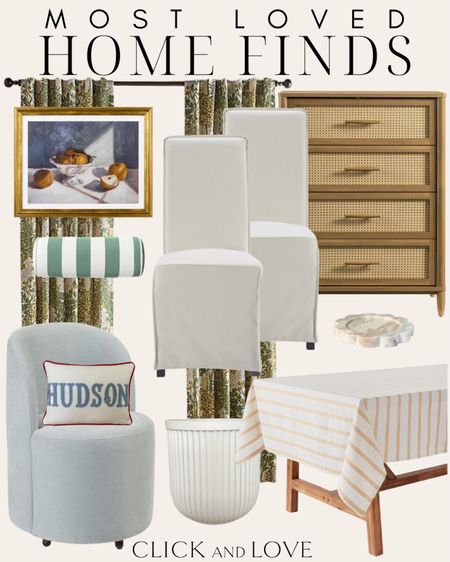 Most loved home finds from the last week✨ these are great budget friendly options to refresh your space. Especially the slipcover dining chairs. An affordable price point to upgrade your dining space! 
Bonus these stripe bolster pillows are currently 50% off!

Walmart, Walmart home, Target, Target home, most loved, upholstered chair, slipcover dining chair, nightstand, bedside table, end table, pillow cover, accent pillow, throw pillow, dresser, Bedroom furniture, tablecloth, entertaining essentials, art, artwork; affordable wall art, planter pot, curtains, drapery, window treatments, Living room, bedroom, guest room, dining room, entryway, seating area, family room, affordable home decor, classic home decor, elevate your space, home decor, traditional home decor, budget friendly home decor, Interior design, shoppable inspiration, curated styling, beautiful spaces, classic home decor, bedroom styling, living room styling, style tip, dining room styling, look for less, designer inspired

#LTKSaleAlert #LTKHome #LTKFindsUnder50