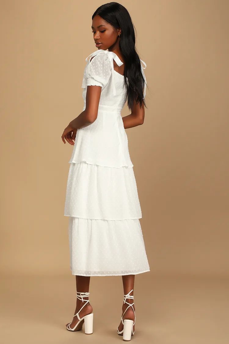 Always Beside Me White Swiss Dot Tiered Midi Dress | Lulus (US)