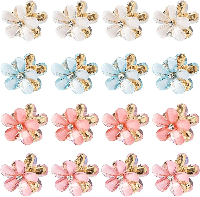 Small Flower Hair Clips for Women 16PCS Colourful Mini Crystal Flower Claw Clips for Thin/Thick C... | Amazon (US)