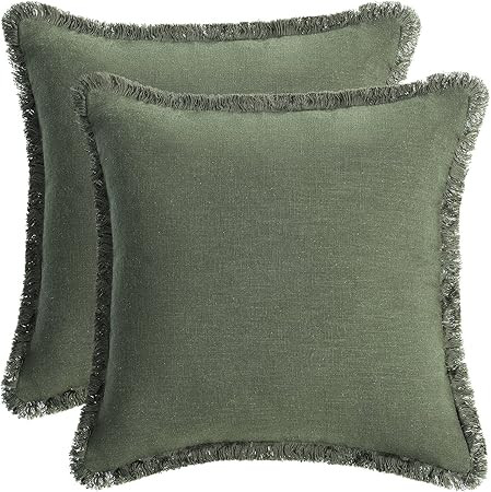 AmHoo Pack of 2 Linen Pillow Covers with Tassels Fringed Decorative Rustic Natural Throw Pillowca... | Amazon (US)