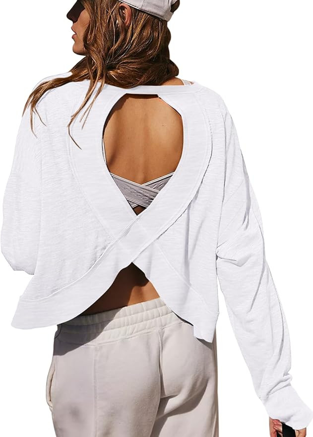 LASLULU Womens Open Back Long Sleeve Workout Tops Athletic Shirts Boat Neck Casual Running Tee Y2... | Amazon (US)