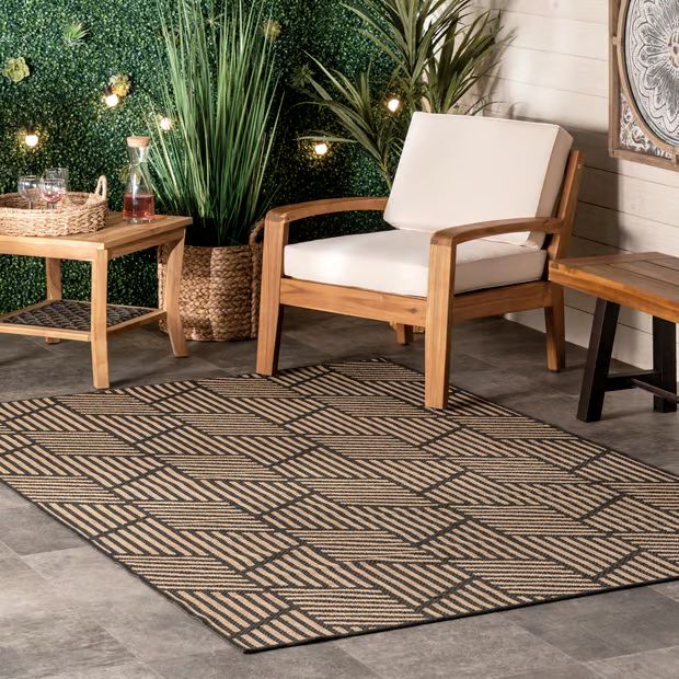 Charcoal Geometric Tiles Indoor/Outdoor Area Rug | Rugs USA