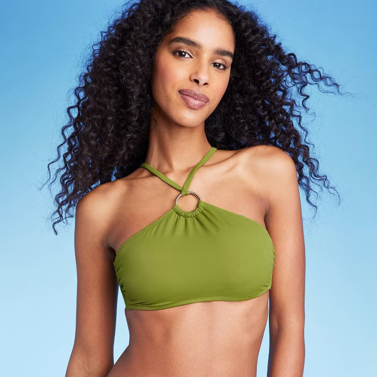 Women's Ring Front Halter Bralette Bikini Top - Shade & Shore™ Olive Green | Target
