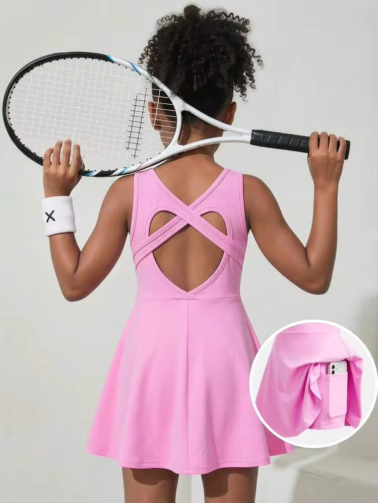 Young Girl's Fashionable Casual Solid Color Knit Round Neck Sleeveless Fitted Casual Pink Sleevel... | SHEIN