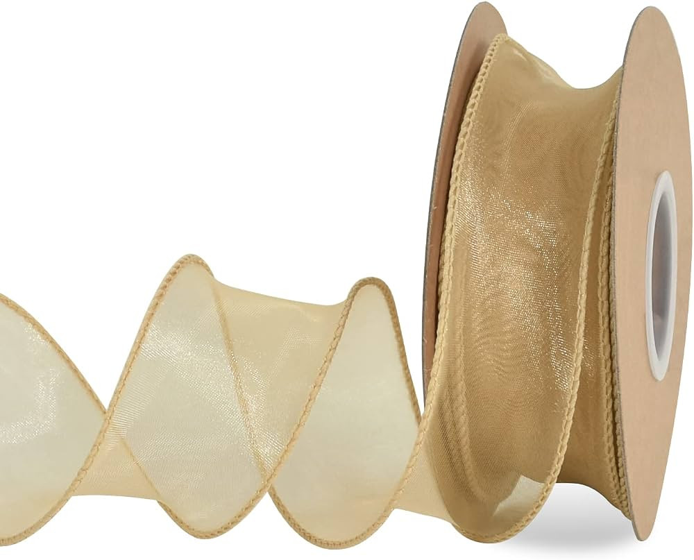 TONIFUL Cinta de gasa dorada con alambre de 1-1/2 pulgadas de ancho, cintas de organza transparen... | Amazon (US)