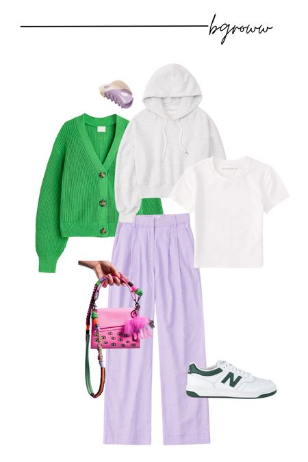 Spring colorful outfit inspo
Wide leg slacks
Lavender
New balance sneakers 
Retro
Cropped tee
Claw clip

Exact purse is Min & Mon


#LTKstyletip #LTKunder100 #LTKSeasonal