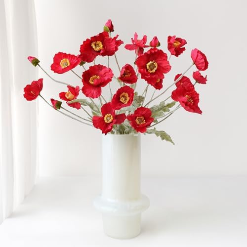 ZYTUYO 6PCS Red Poppy Flowers Artificial Silk Poppies Faux Bouquet for Christmas Fake Floral Home... | Amazon (US)